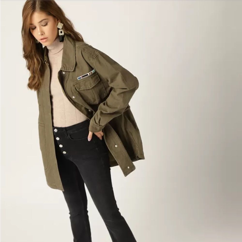 MNG MANGO Olive Green Women's Military Jacket Size XS